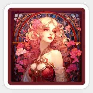 Crimson Princess - Art Nouveau Style Sticker